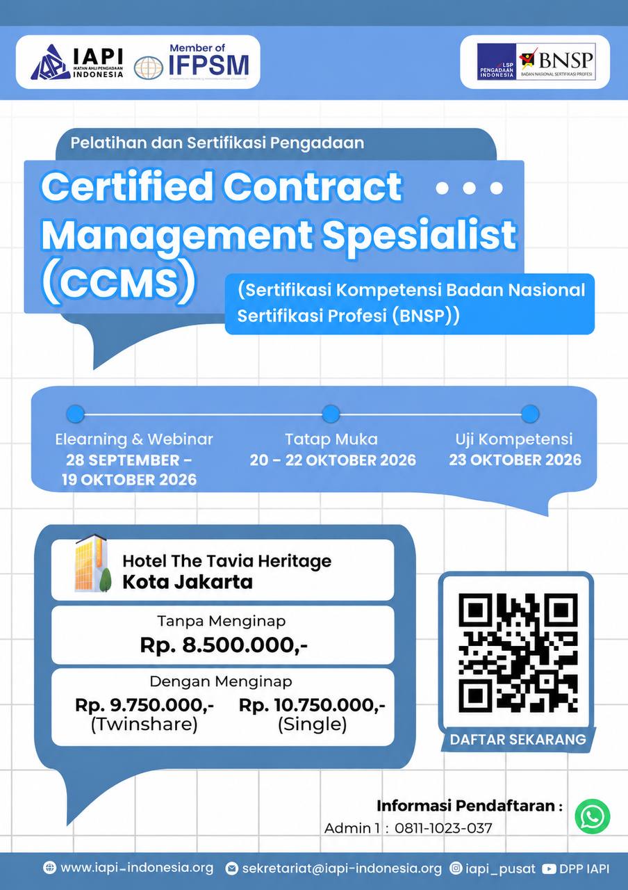 📢 Pelatihan dan Sertifikasi Kompetensi Pengadaan BNSP CCMS - Jakarta